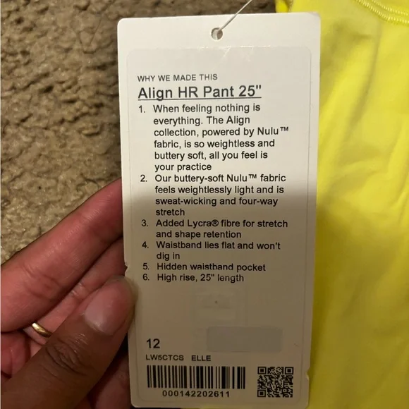 LULU LEMON ALIGN HR PANTS 25” size 12 - Picture 2 of 3